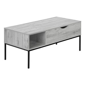 Table basse moderne 20 x 42 po à plateau relevable de Monarch Specialties en stratifié gris et métal noir