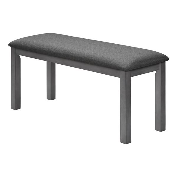 Banc de salle à manger rectangulaire de Monarch Specialties 42 po L tissu gris foncé et structure en bois gris délavé