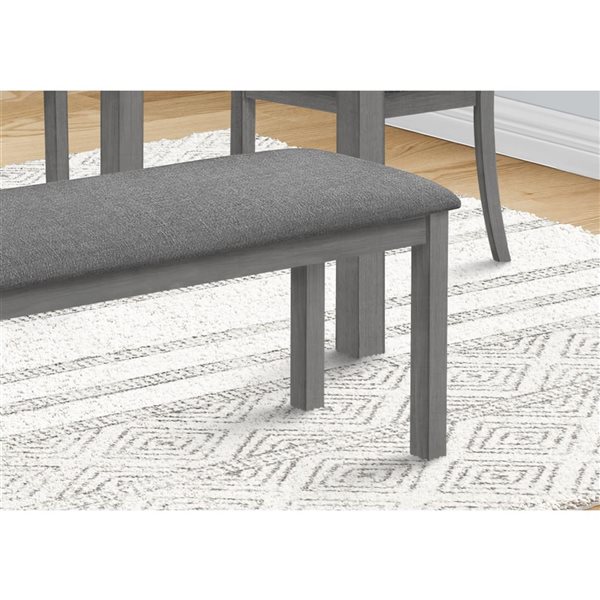 Banc de salle à manger rectangulaire de Monarch Specialties 42 po L tissu gris foncé et structure en bois gris délavé