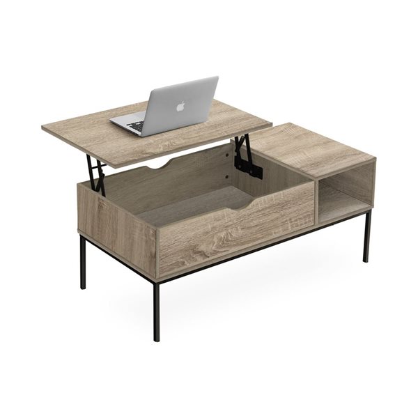 Monarch Specialties 42 x 20-in Dark Taupe and Black Metal Frame Lift-top Coffee Table