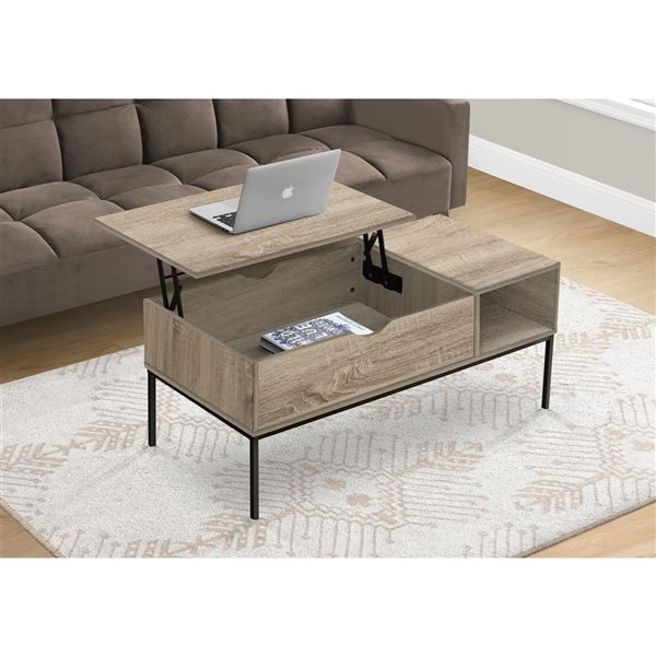 Monarch Specialties 42 x 20-in Dark Taupe and Black Metal Frame Lift-top Coffee Table