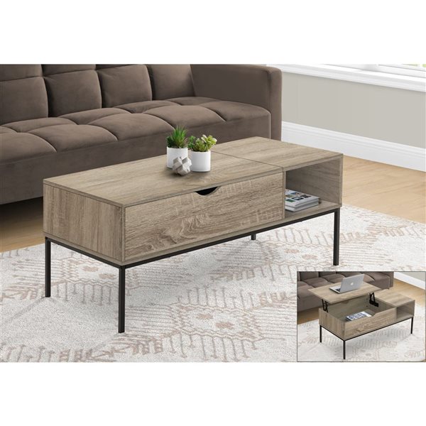 Monarch Specialties 42 x 20-in Dark Taupe and Black Metal Frame Lift-top Coffee Table