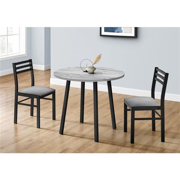 Monarch Specialties Grey and Black Dining Room Set with 35-in Round Drop-Leaf Table and 2 chairs
