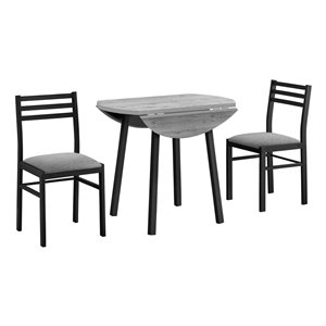 Monarch Specialties Grey and Black Dining Room Set with 35-in Round Drop-Leaf Table and 2 chairs