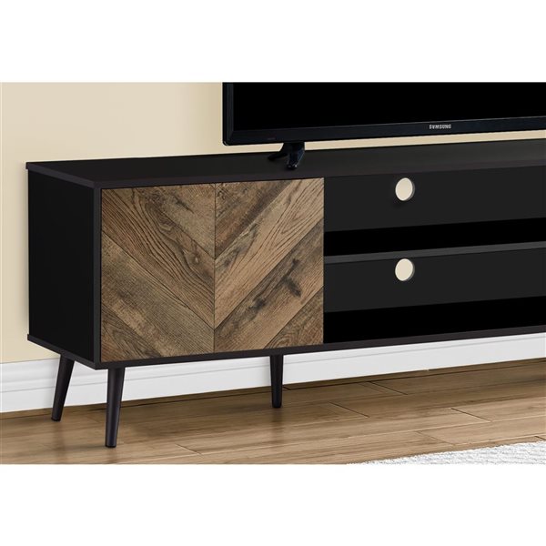 Monarch Specialties 72-in Black and Wood Look Laminate TV Stand and Media Console