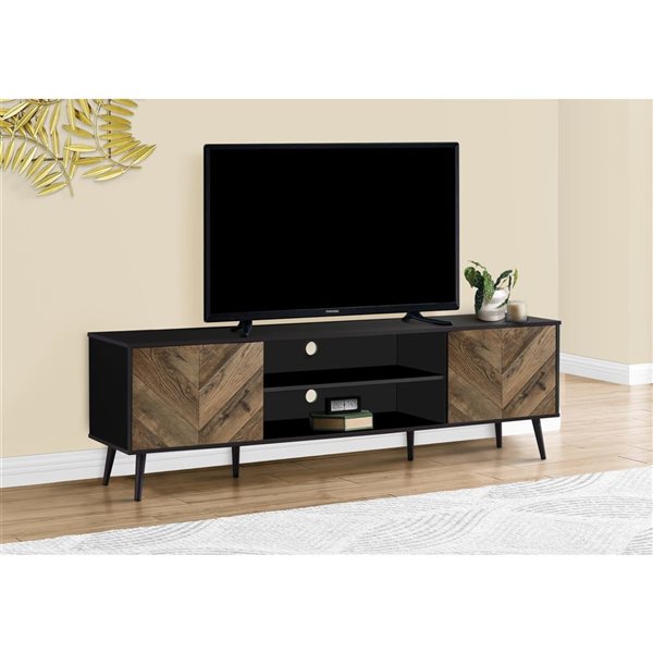 Monarch Specialties 72-in Black and Wood Look Laminate TV Stand and Media Console