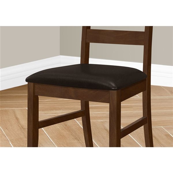 Monarch Specialties Brown Faux Leather Ladder-Back Dining Chairs w/ Dark Brown Wooden Frame - Set of 2