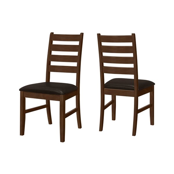 Monarch Specialties Brown Faux Leather Ladder-Back Dining Chairs w/ Dark Brown Wooden Frame - Set of 2