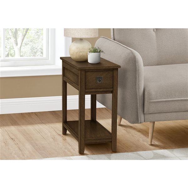 Monarch Specialties 21.75 D x 11.75-in W Espresso Veneer Transitional Narrow Side Table w/ Drawer