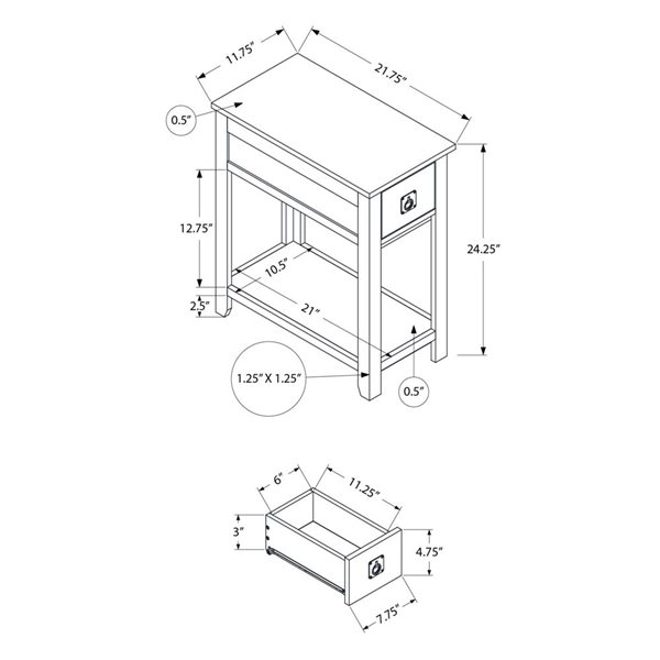 Monarch Specialties 21.75 D x 11.75-in W Espresso Veneer Transitional Narrow Side Table w/ Drawer