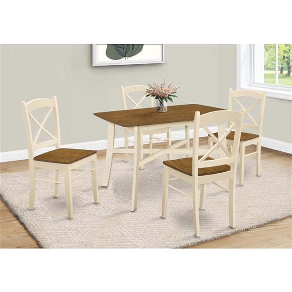 Table de salle à manger rectangulaire de style campagnard en chêne et crème de Monarch Specialties, 48 ​​po