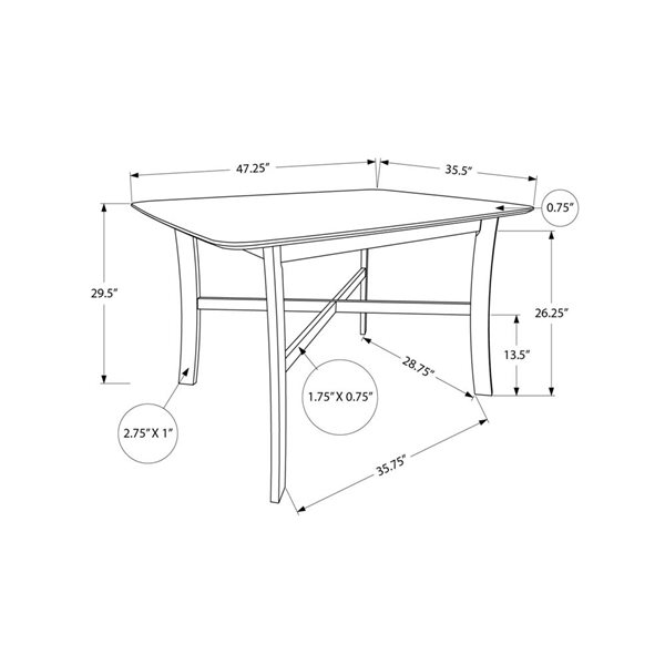 Table de salle à manger rectangulaire de style campagnard en chêne et crème de Monarch Specialties, 48 ​​po