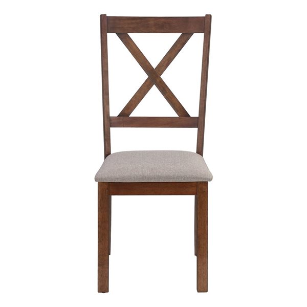 Monarch Specialties Beige Fabric Upholstered Dining Chairs w/ Walnut Wooden Cross-Back Frame - Set of 2