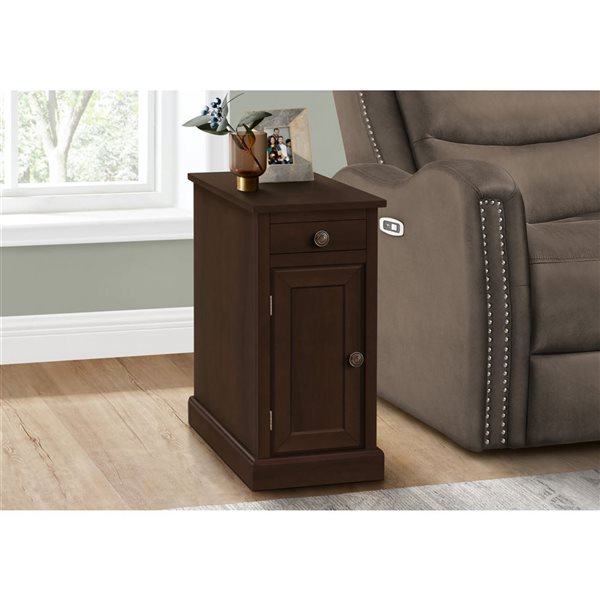 Monarch Specialties 21.75 D x 11.75-in W Espresso Veneer Traditional Narrow Side Table w/ Drawer and Door