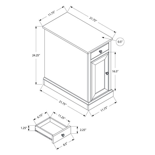 Monarch Specialties 21.75 D x 11.75-in W Espresso Veneer Traditional Narrow Side Table w/ Drawer and Door