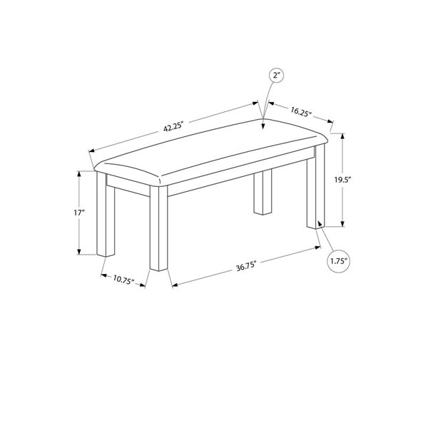 Banc de salle à manger rectangulaire de Monarch Specialties 48 po L similicuir brun foncé et structure en bois espresso