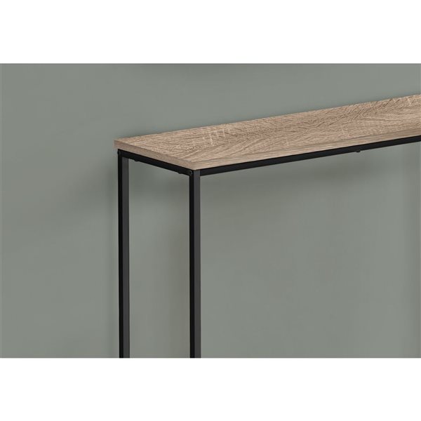 Table console 11,5 p. x 31,5 po l. par Monarch Specialties en stratifié taupe foncé et pieds en métal noir