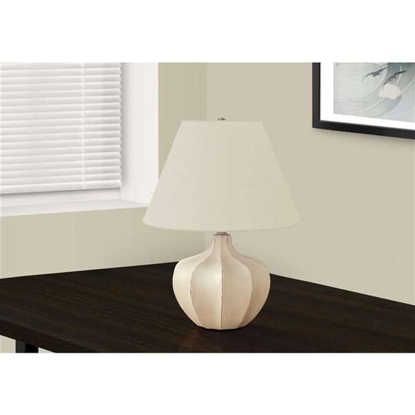 Monarch Specialties 21-in H Cream Fabric Shade and Resin Base Transitional Table Lamp