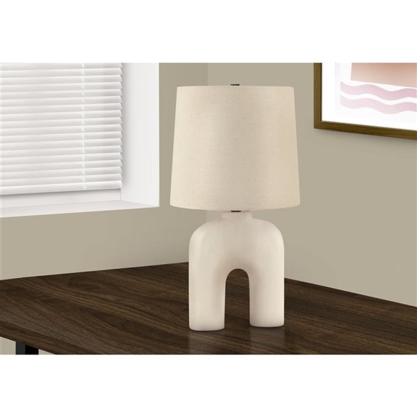 Monarch Specialties 25-in H Beige Fabric Shade and Cream Resin Base Modern Table Lamp