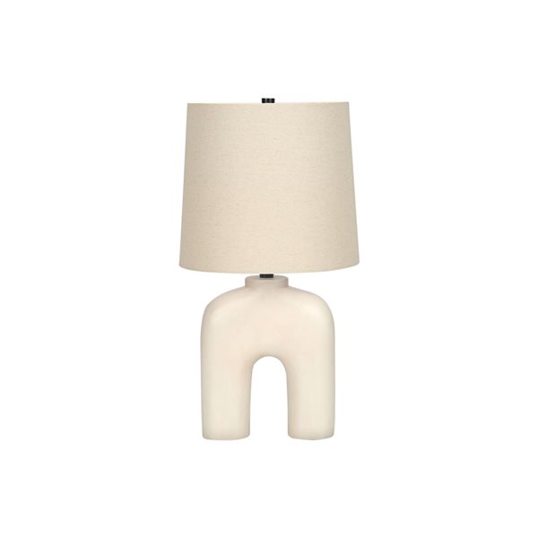 Lampe de table moderne Monarch Specialties, abat-jour en tissu beige et base en résine crème, 25 po de hauteur