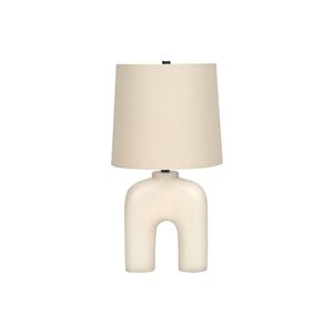 Lampe de table moderne Monarch Specialties, abat-jour en tissu beige et base en résine crème, 25 po de hauteur