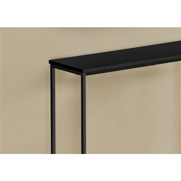 Table console 11,5 p. x 31,5 po l. par Monarch Specialties en stratifié noir et pieds en métal noir