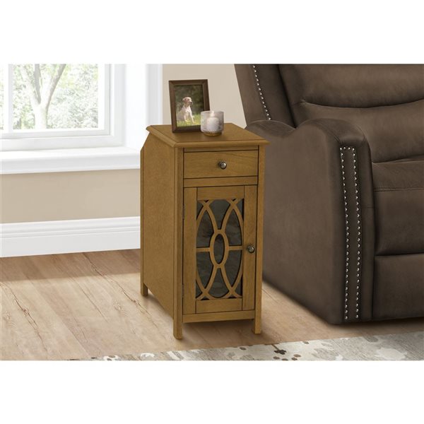 Monarch Specialties 21.75 D x 11.75-in W Dark Taupe Veneer Traditional Side Table w/ Drawer and Door