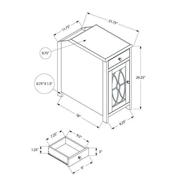 Monarch Specialties 21.75 D x 11.75-in W Dark Taupe Veneer Traditional Side Table w/ Drawer and Door