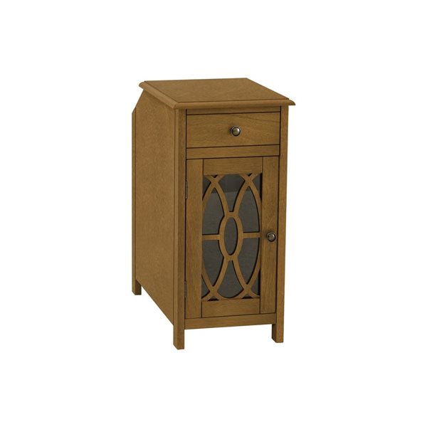 Table d'appoint étroite traditionnelle Monarch Specialties 21,75 p. x 11,75 po l. placage taupe foncé, porte et tiroir