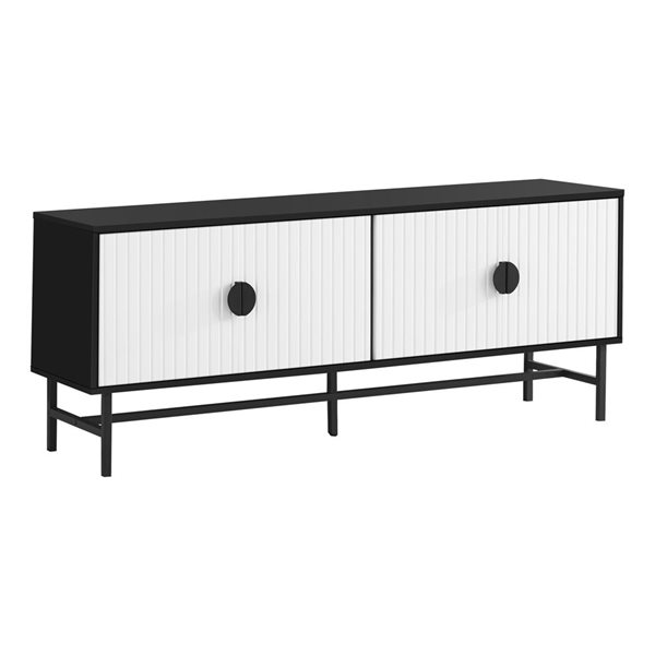 Monarch Specialties 60-in Black/White Laminate and Black Metal TV Stand and Media Console