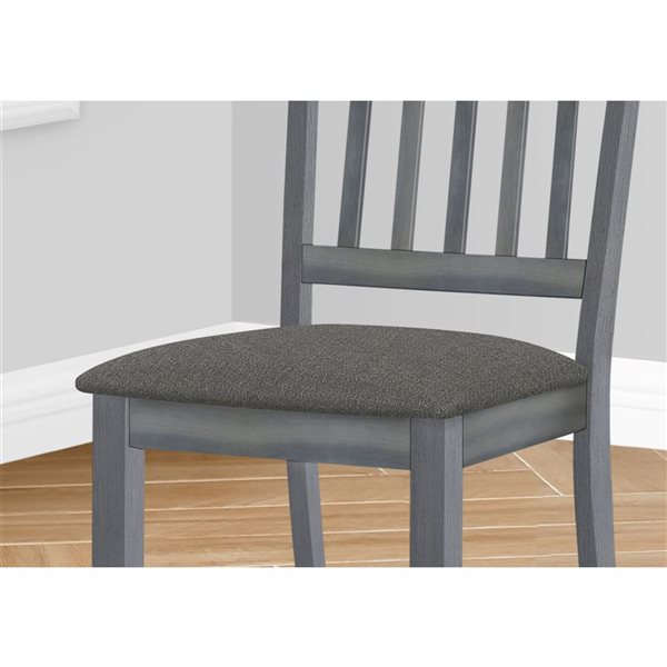 Monarch Specialties Grey Upholstered Ladder-Back Dining Chairs w/ Washed Grey Wooden Frame - Set of 2