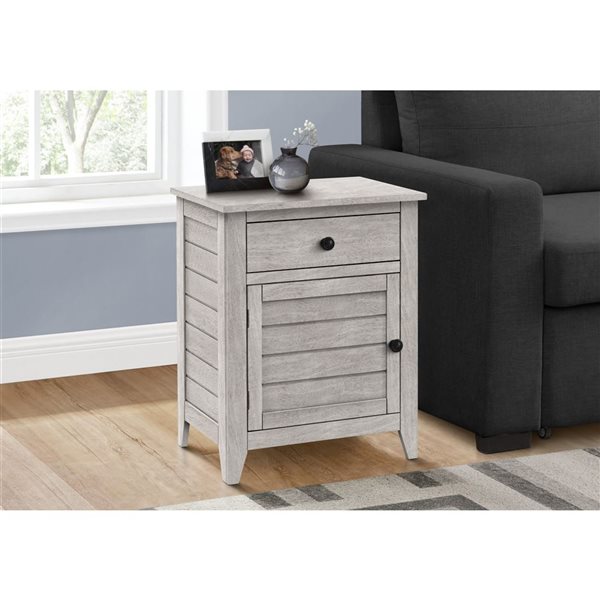 Table d'appoint transitionnelle Monarch Specialties 13,75 p x 20 po l. en placage gris lavé avec tiroir