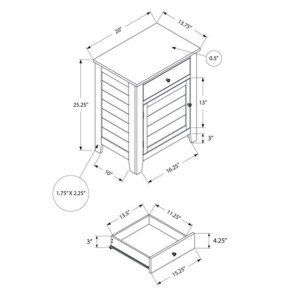 Table d'appoint transitionnelle Monarch Specialties 13,75 p x 20 po l. en placage gris lavé avec tiroir
