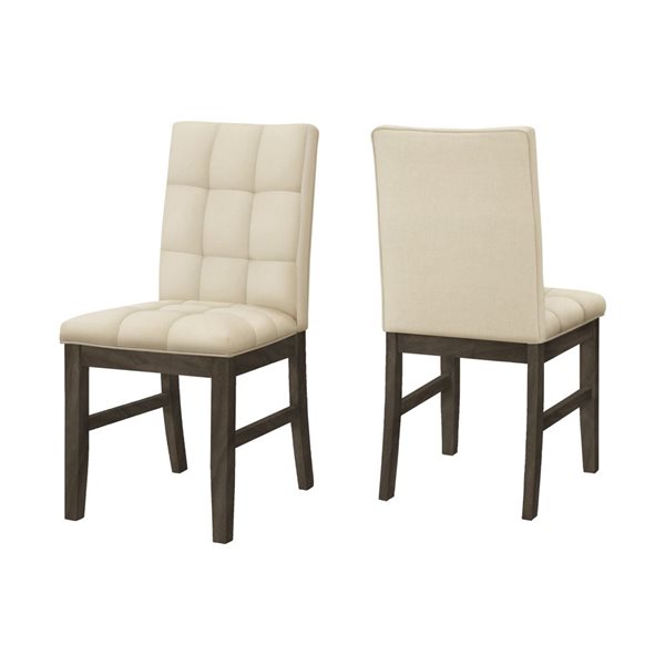 Monarch Specialties Set of 2 37-in Cream Fabric Transitional Dining Chair w/ Gray Wooden Frame