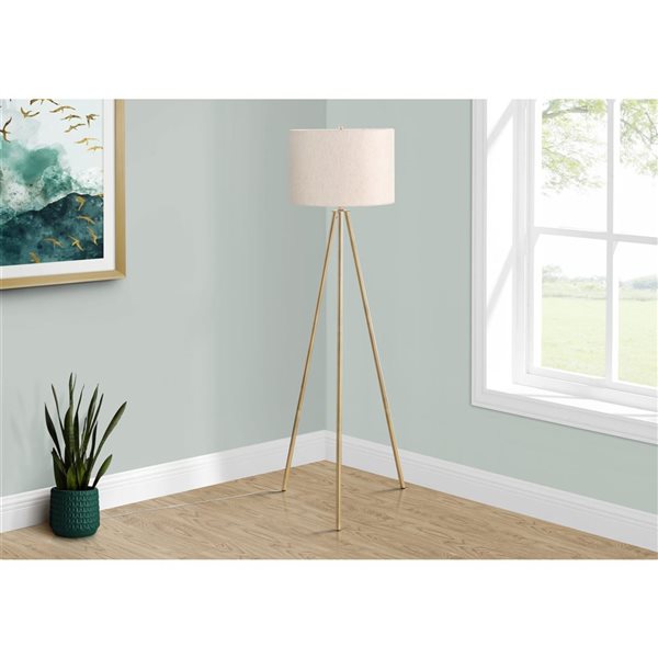 Monarch Specialties 63-in H Ivory Fabric Shade and Brass Metal Base Contemporary Floor Lamp