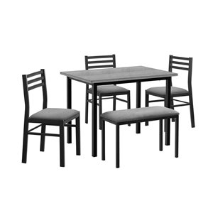 Monarch Specialties Grey and Black Dining Room Set with 40-in L Rectangle Table and 2 chairs/1 bench