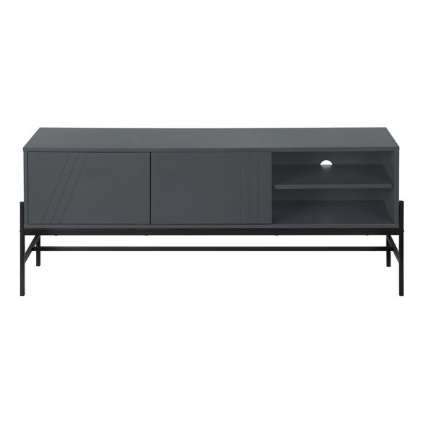 Monarch Specialties 60-in Grey Laminate and Black Metal TV Stand and Media Console