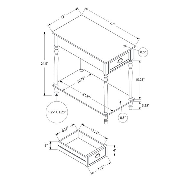 Table d'appoint étroite à 1 tiroir Monarch Specialties 21,75 p. x 11,75 po l. placage vert foncé