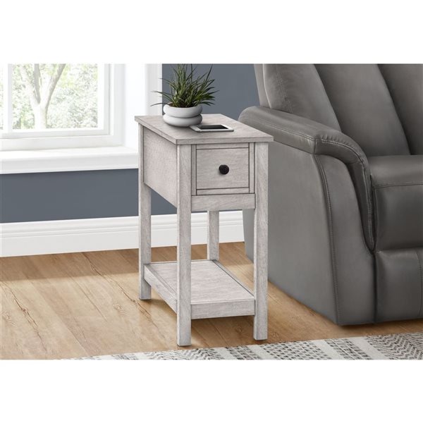 Monarch Specialties 21.75 D x 11.75-in W Washed Grey Veneer Transitional Narrow Side Table w/ Drawer