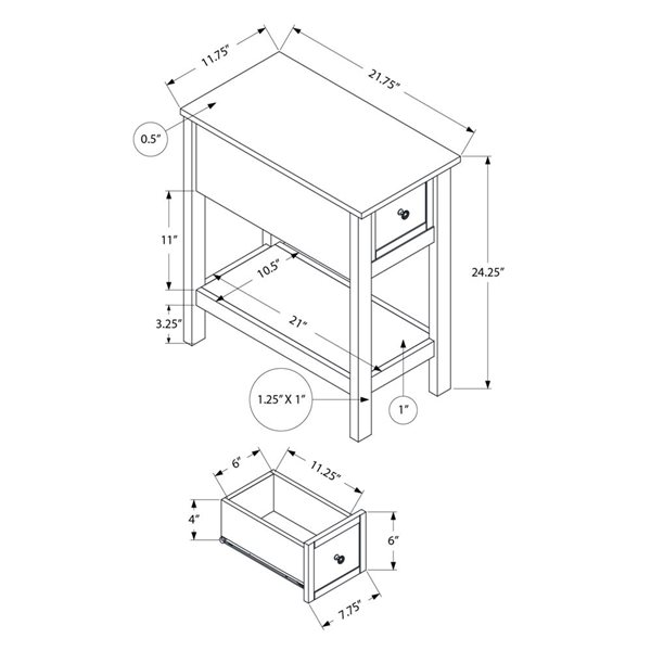 Monarch Specialties 21.75 D x 11.75-in W Washed Grey Veneer Transitional Narrow Side Table w/ Drawer