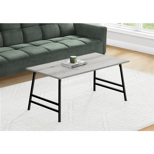 Monarch Specialties 40-in L Grey Laminate Rectangular Coffee Table w/ Black Metal Angled-Leg