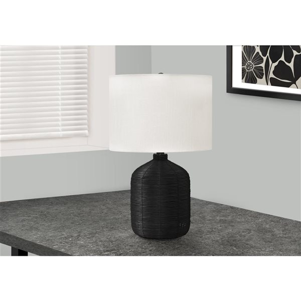 Monarch Specialties 23-in H Ivory Fabric Shade and Rattan Modern Table Lamp