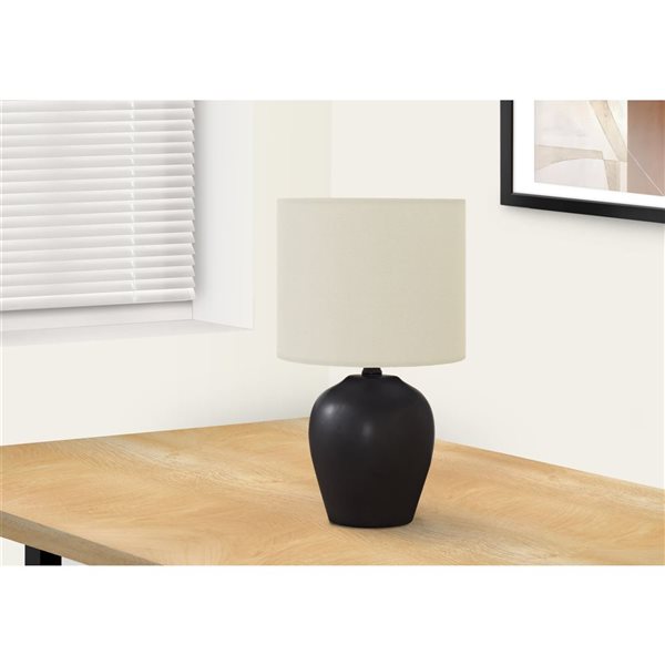 Monarch Specialties 17-in H Ivory Fabric Shade and Black Ceramic Base Transitional Table Lamp