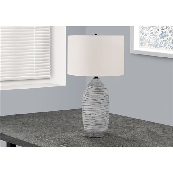 Monarch Specialties 27-in H Ivory Fabric Shade and Gray Resin Base Modern Table Lamp