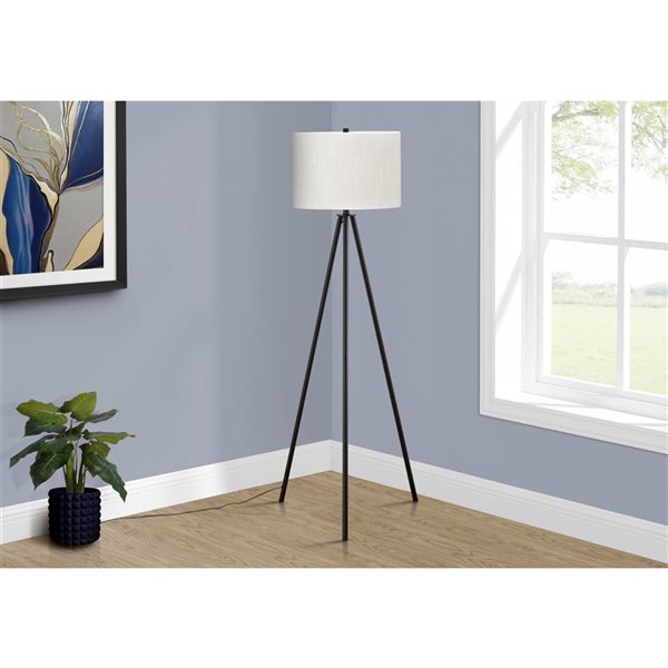 Monarch Specialties 63-in H Ivory Fabric Shade and Black Metal Base Contemporary Floor Lamp