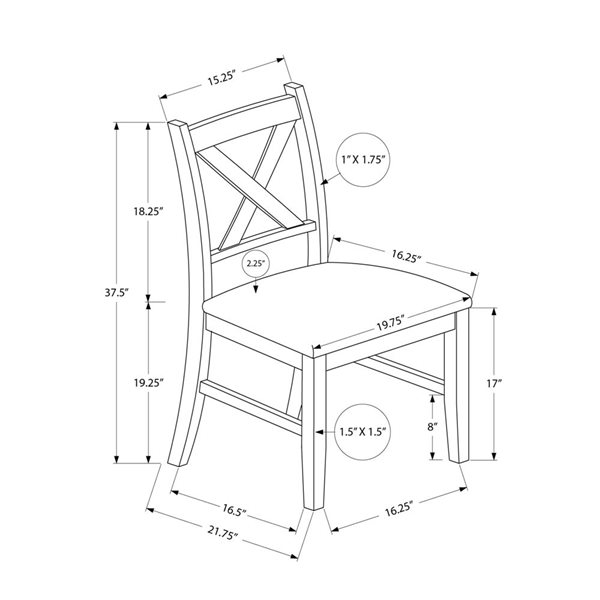 Monarch Specialties, ensemble de 2, 37 po de hauteur, chaise de salle à manger rembourrée d'aspect cuir marron avec dossier…