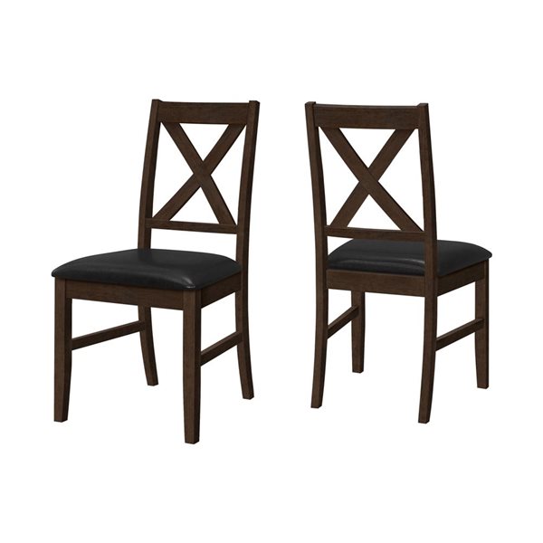 Monarch Specialties Set of 2 37-in H Brown Leathered Look Upholstered Cross Back Dining Chair w/ Wooden Base