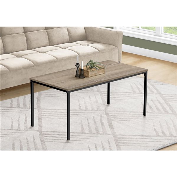 Monarch Specialties 40-in L Brown Laminate Rectangular Coffee Table w/ Black Metal Straight-Legged