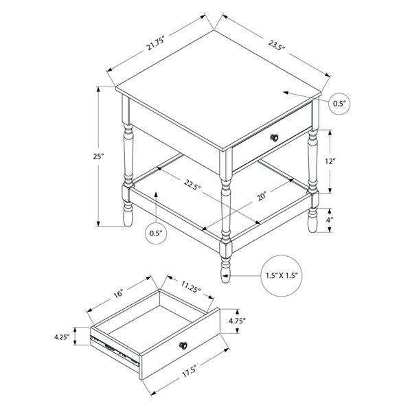 Monarch Specialties 24-in 2-Tier Dark Walnut Veneer Traditional Square End Table