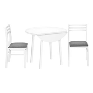 Monarch Specialties White and Grey Dining Room Set with 35-in Round Drop-Leaf Table and 2 chairs